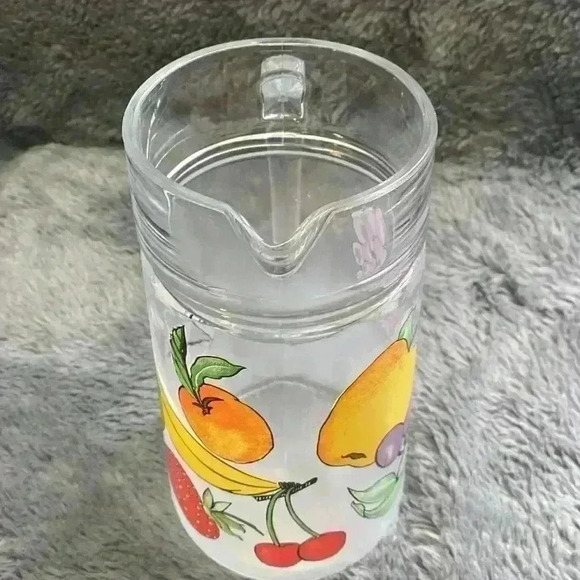 Vintage 80s Fruit Pattern Frosted Glass Pitcher Dartington France - Picture 13 of 16